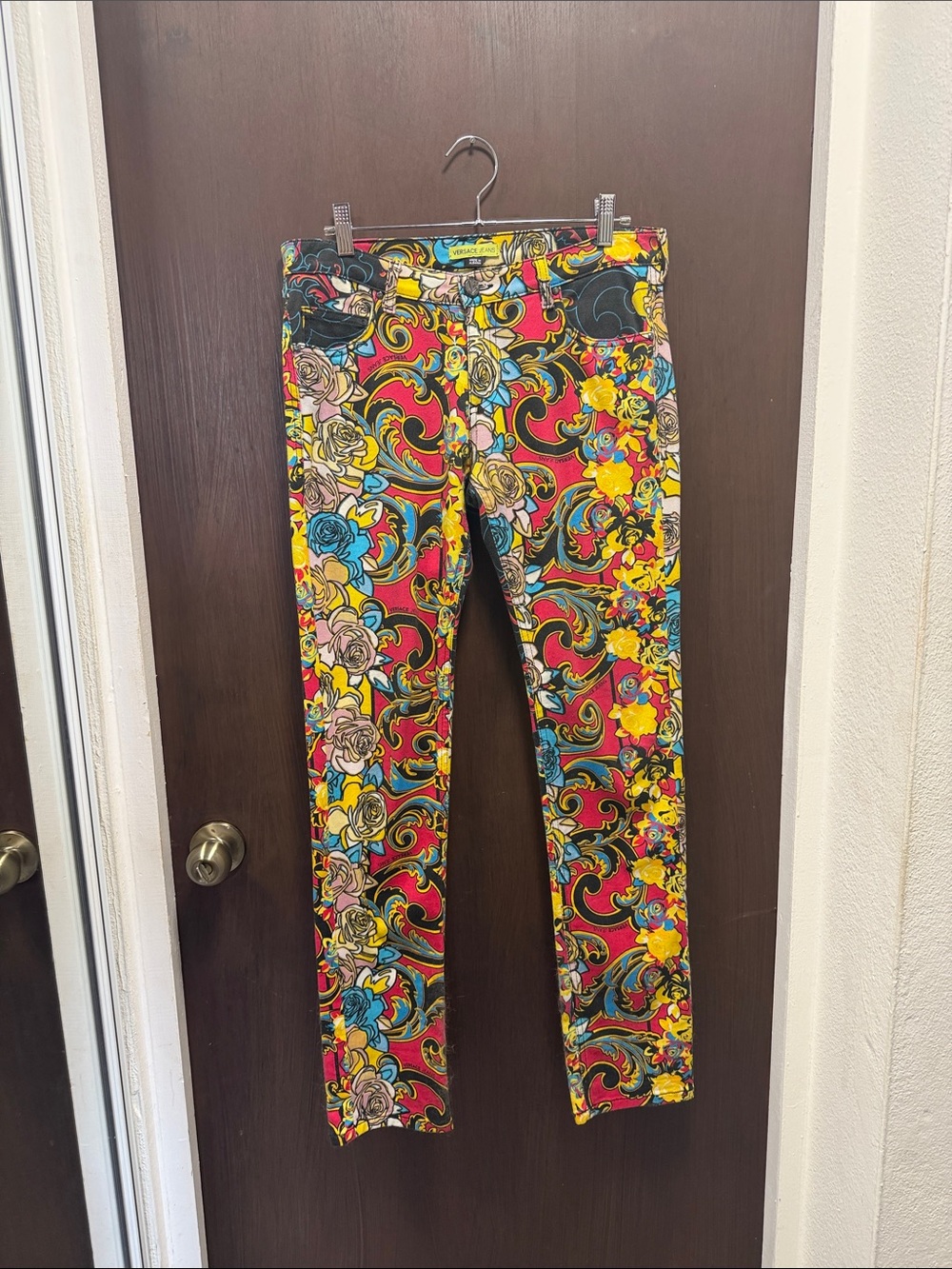 Versace for H&M Red Multicolor Baroque Floral Skinny Pants
